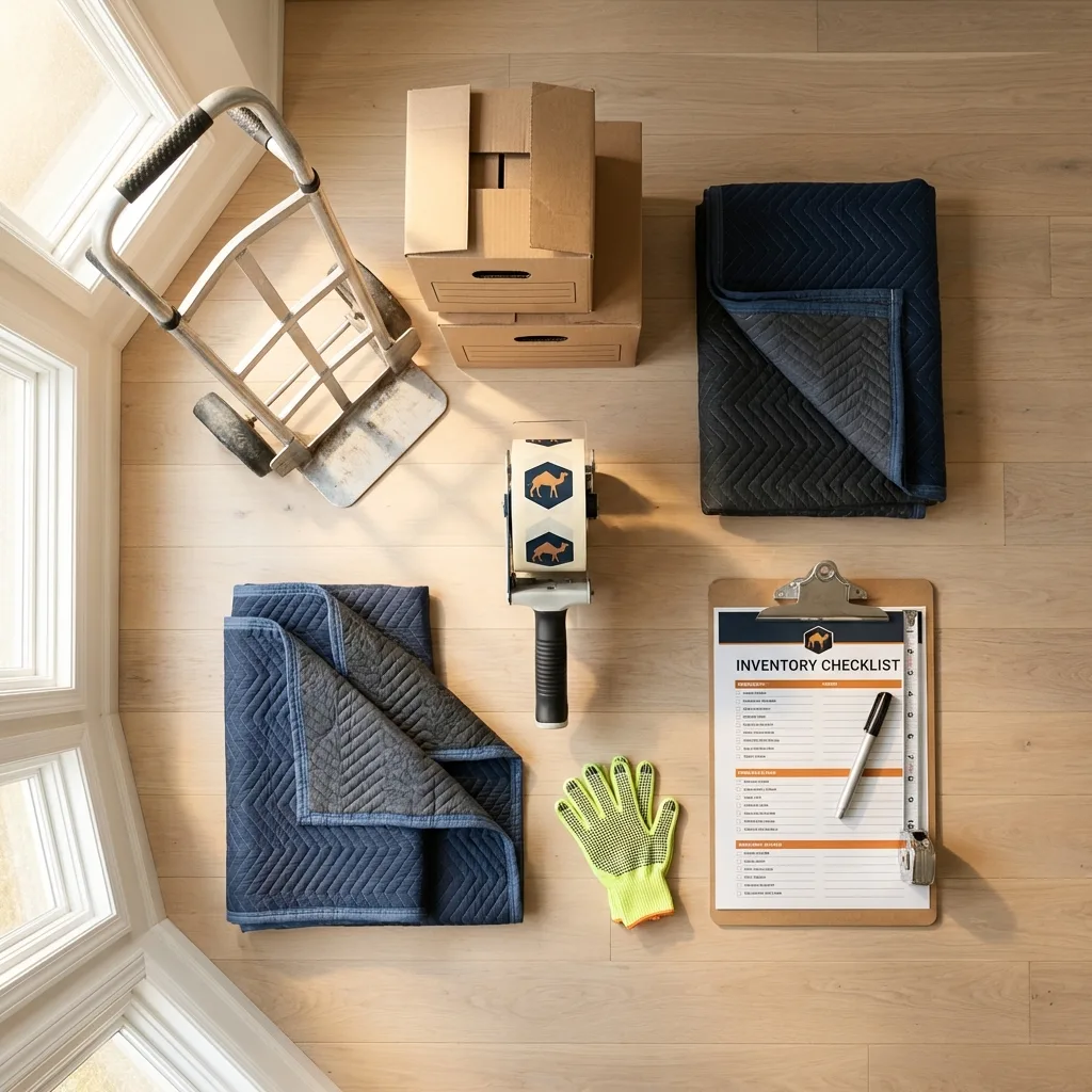Professional moving supplies and packing materials layout for Brunswick residential relocations